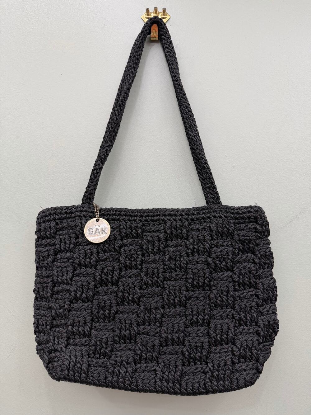 The Sak Black Crochet Shoulder Bag Woven Basketweave Y2K Boho Purse